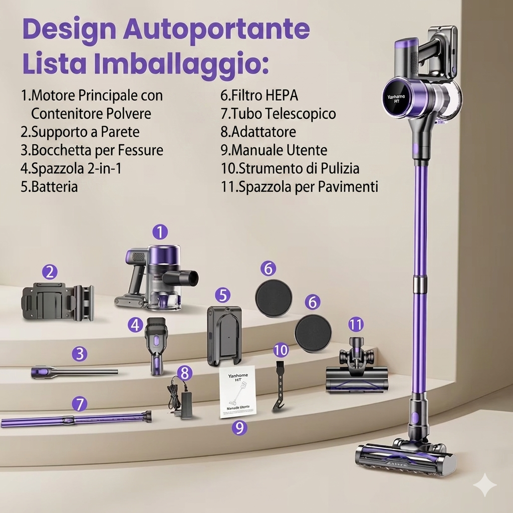 Aspirapolvere Senza Fili Pro – Potenza Extreme 75KPA & Design Elegante